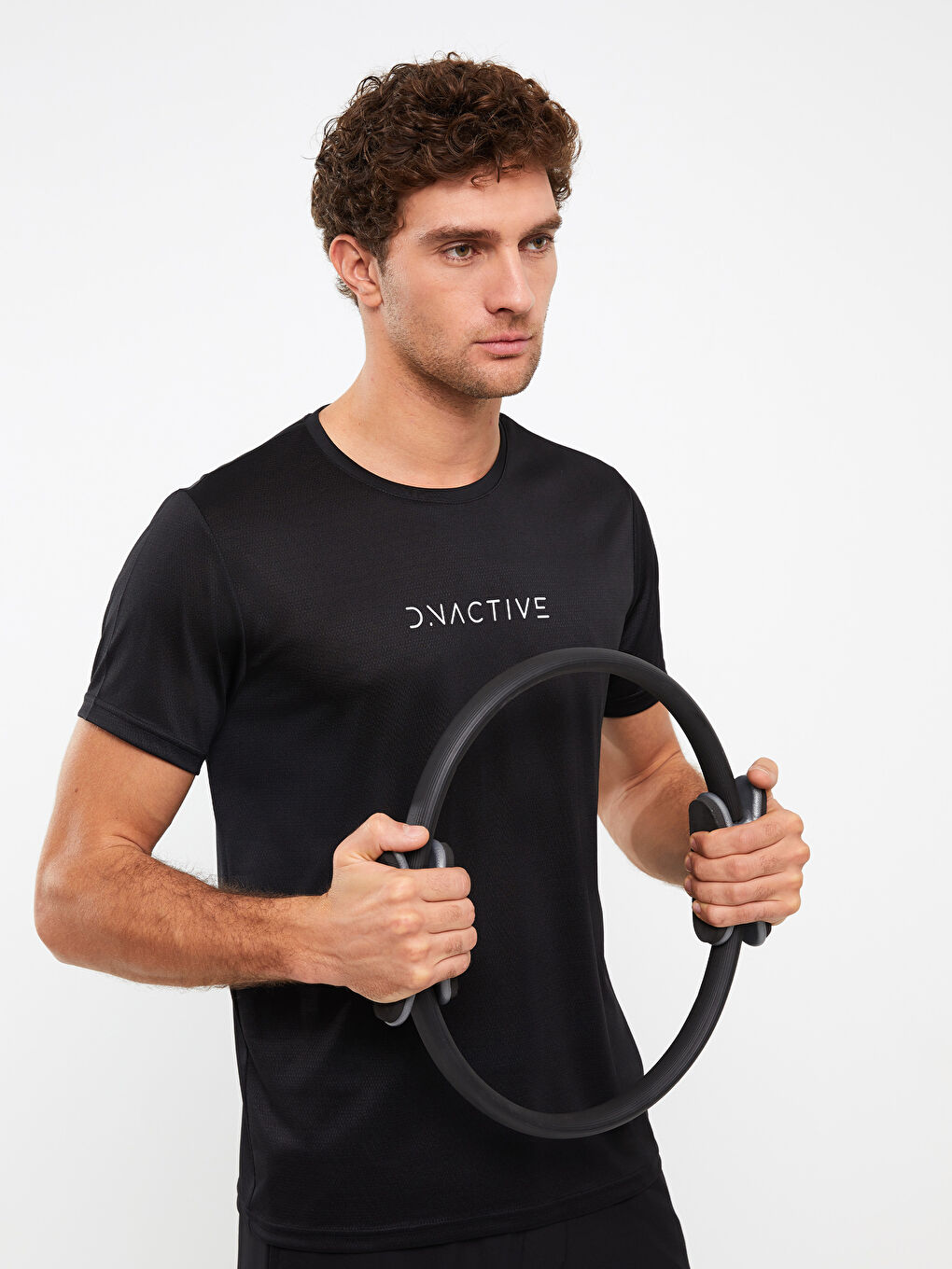 Siyah Bisiklet Yaka Kısa Kollu Baskılı Erkek Spor Tişört-1