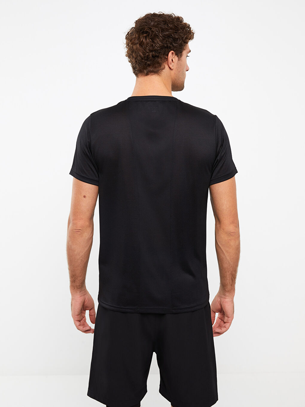 Siyah Bisiklet Yaka Kısa Kollu Baskılı Erkek Spor Tişört-4