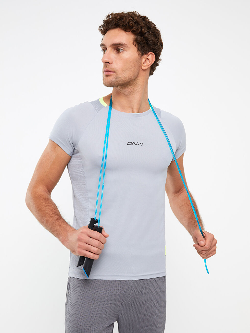 Gri Bisiklet Yaka Baskılı Kısa Kollu Erkek Spor Tişört