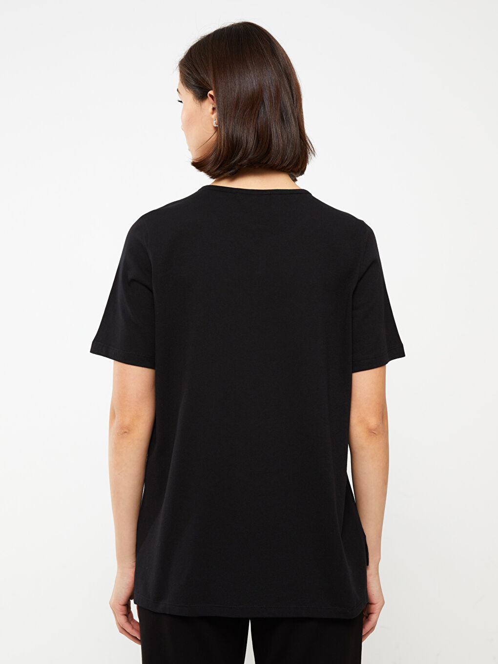 تي شيرت سادة بياقة دائرية بأكمام قصيرة للسيدات-5