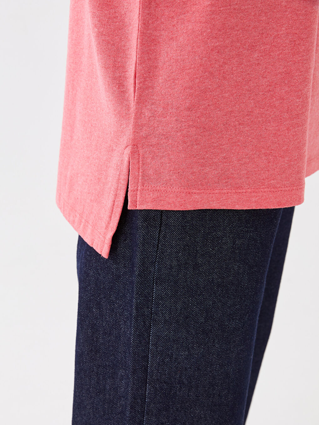 Pembe Bisiklet Yaka Düz Kısa Kollu Kadın Tişört-3