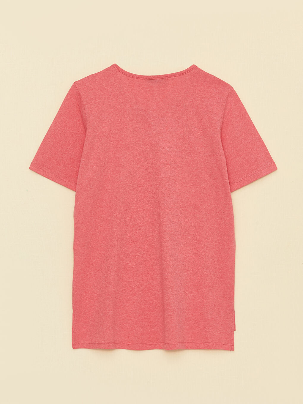 Pembe Bisiklet Yaka Düz Kısa Kollu Kadın Tişört-6