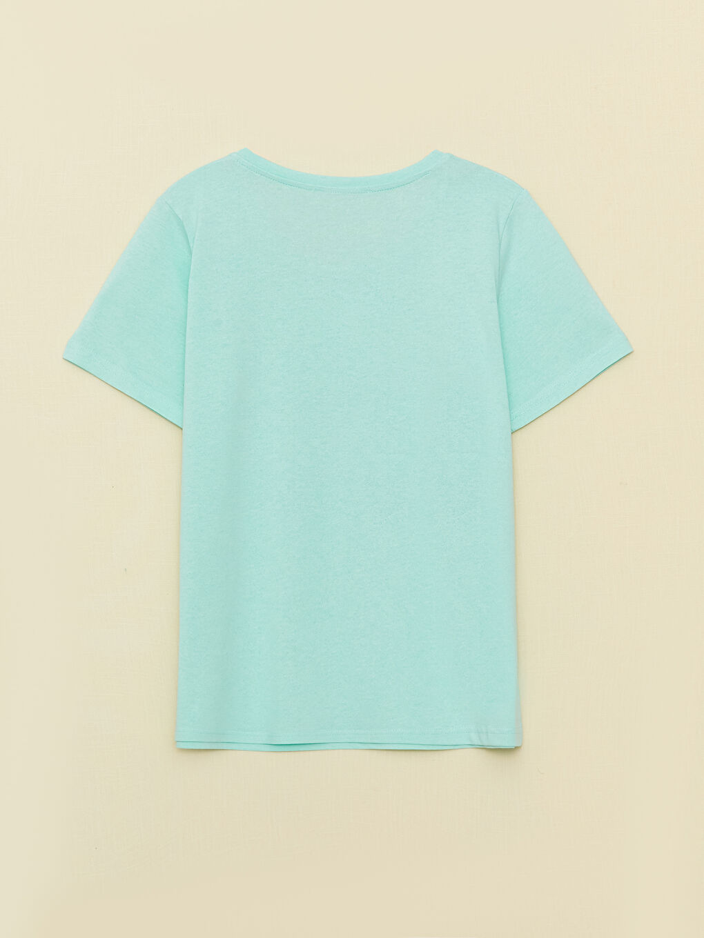 Turkuaz Bisiklet Yaka Baskılı Kısa Kollu Kadın Tişört-5