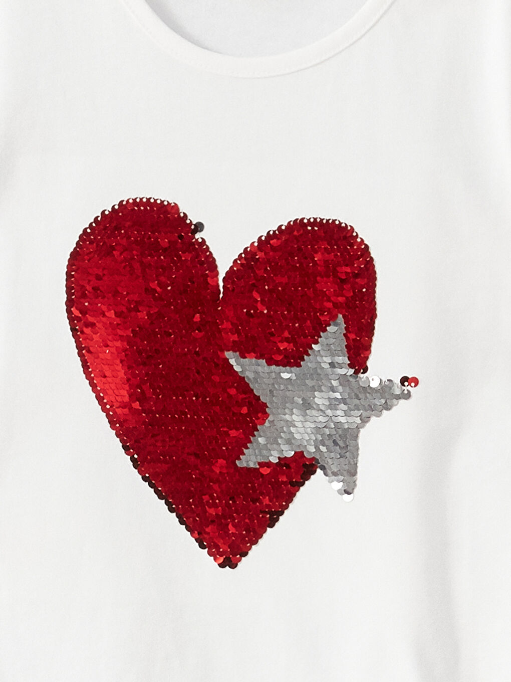 Beyaz Bisiklet Yaka Çift Yönlü Payetli Kısa Kollu Kız Çocuk Tişört-5