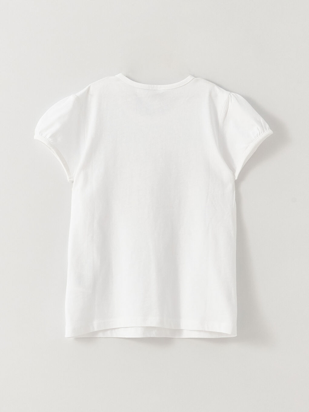 Beyaz Bisiklet Yaka Çift Yönlü Payetli Kısa Kollu Kız Çocuk Tişört-6