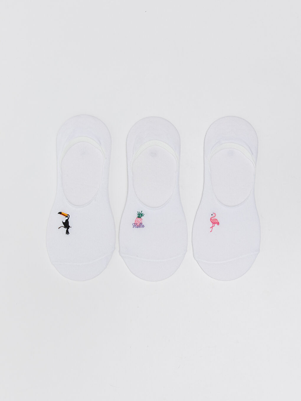 Beyaz Nakışlı Kadın Babet Çorap 3'lü Paket