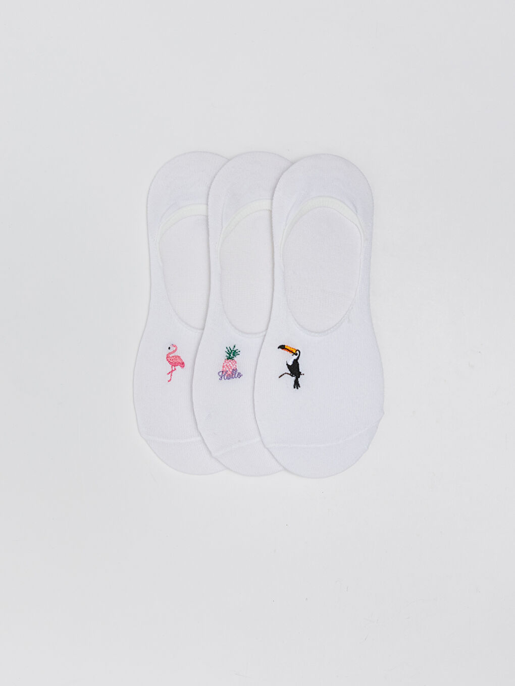 Beyaz Nakışlı Kadın Babet Çorap 3'lü Paket-1