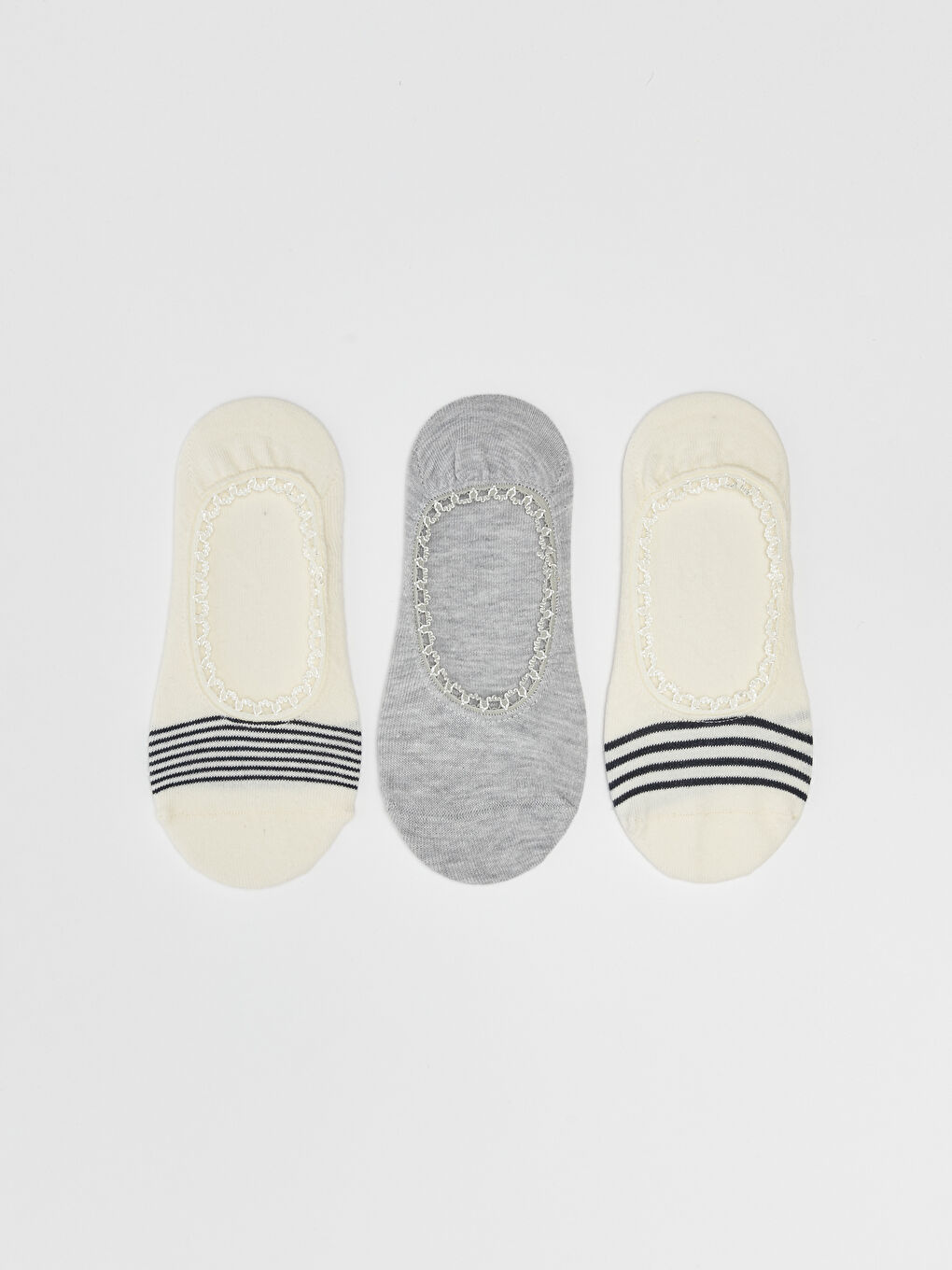 Ekru Çizgili Kadın Babet Çorap 3'lü