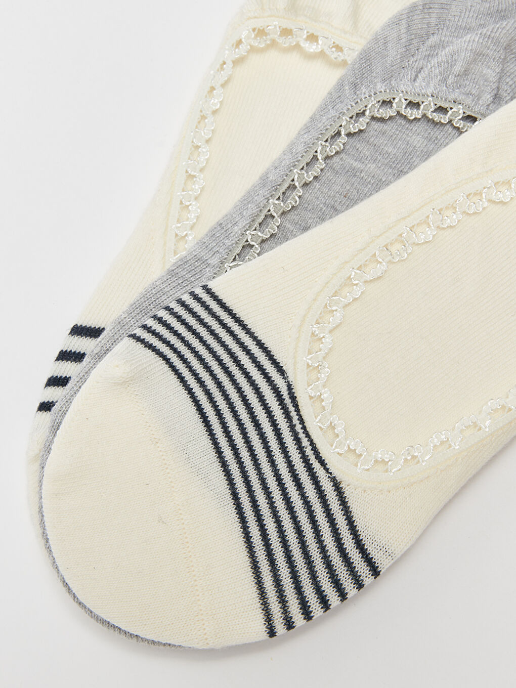 Ekru Çizgili Kadın Babet Çorap 3'lü-2