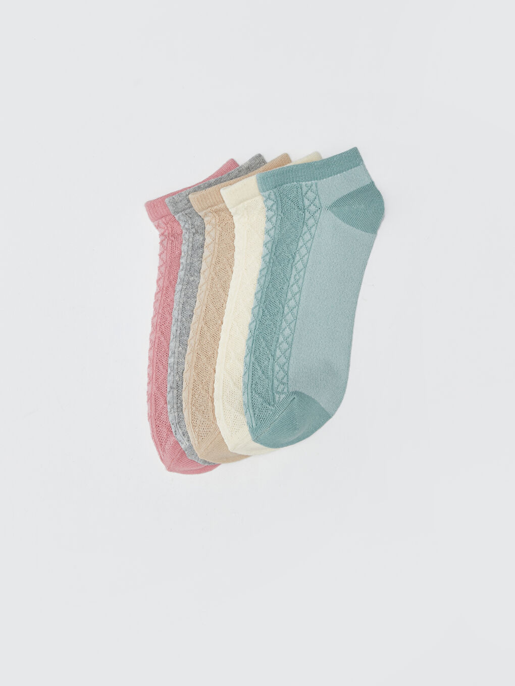 Mavi Kendinden Desenli Kadın Patik Çorap 5'li-1