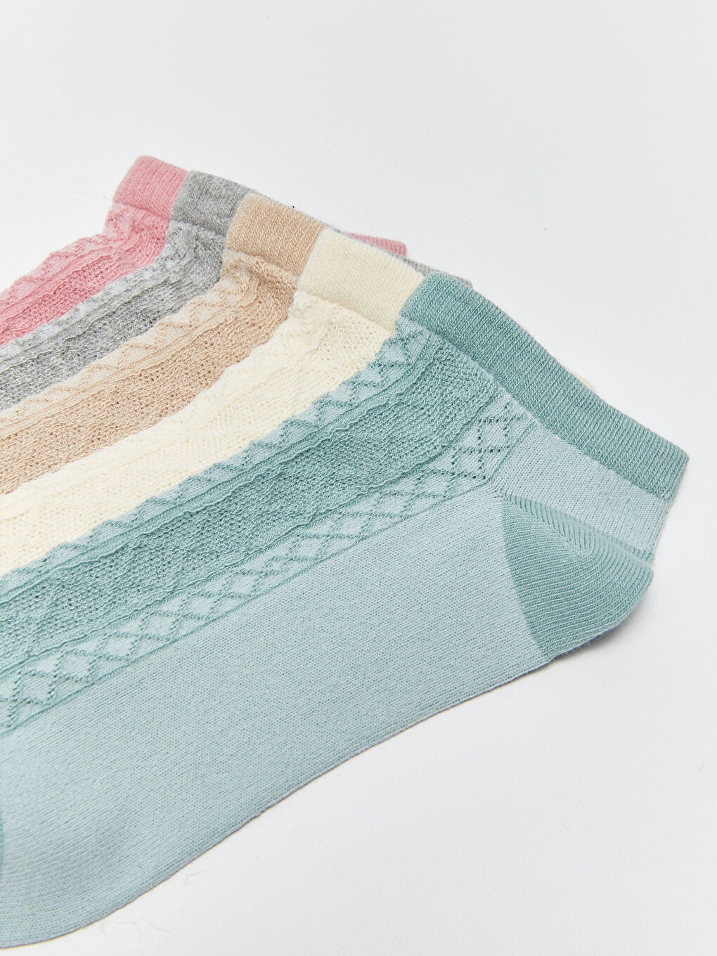 Mavi Kendinden Desenli Kadın Patik Çorap 5'li-2