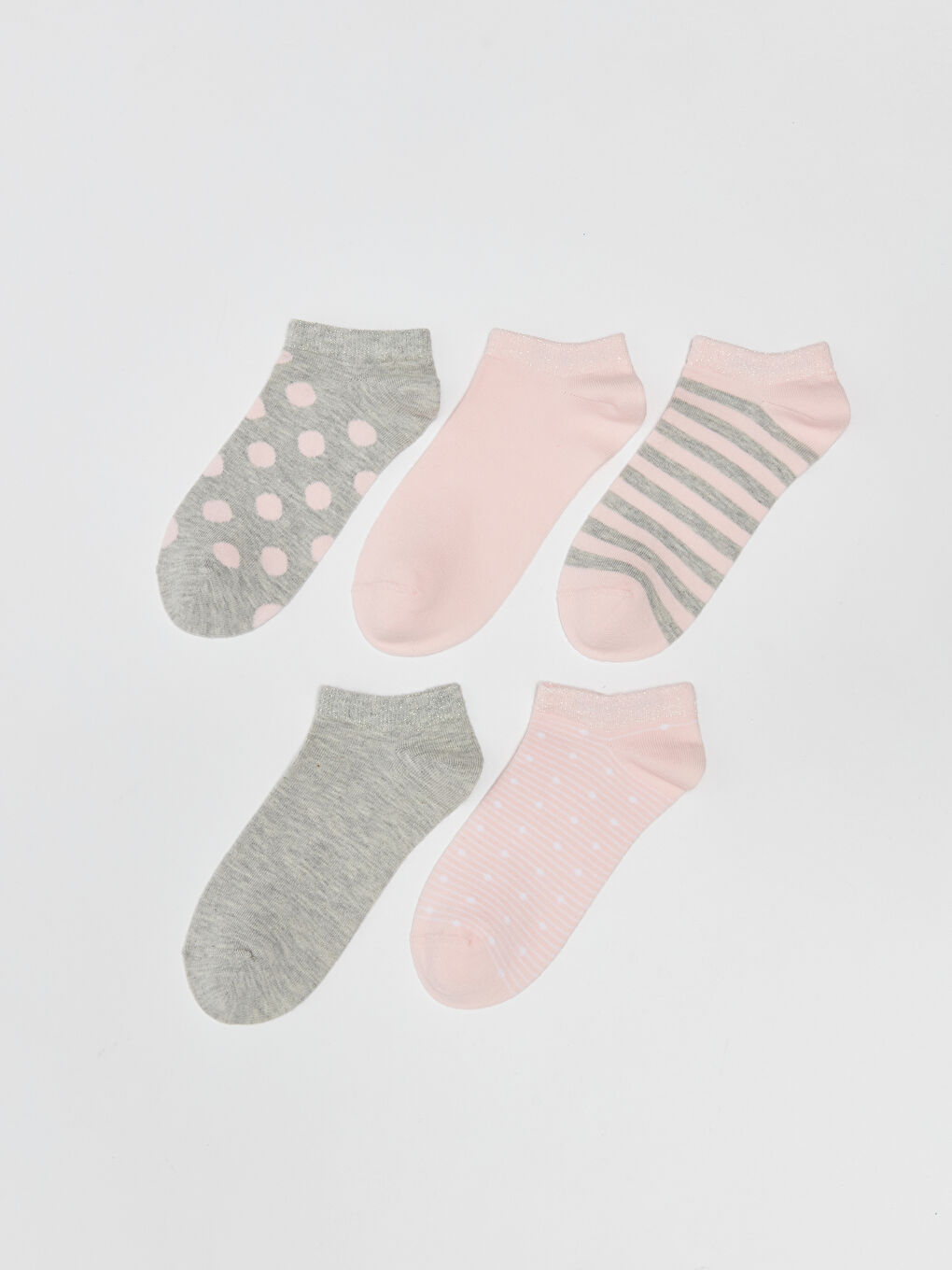 Gri Desenli Kadın Patik Çorap 5'li