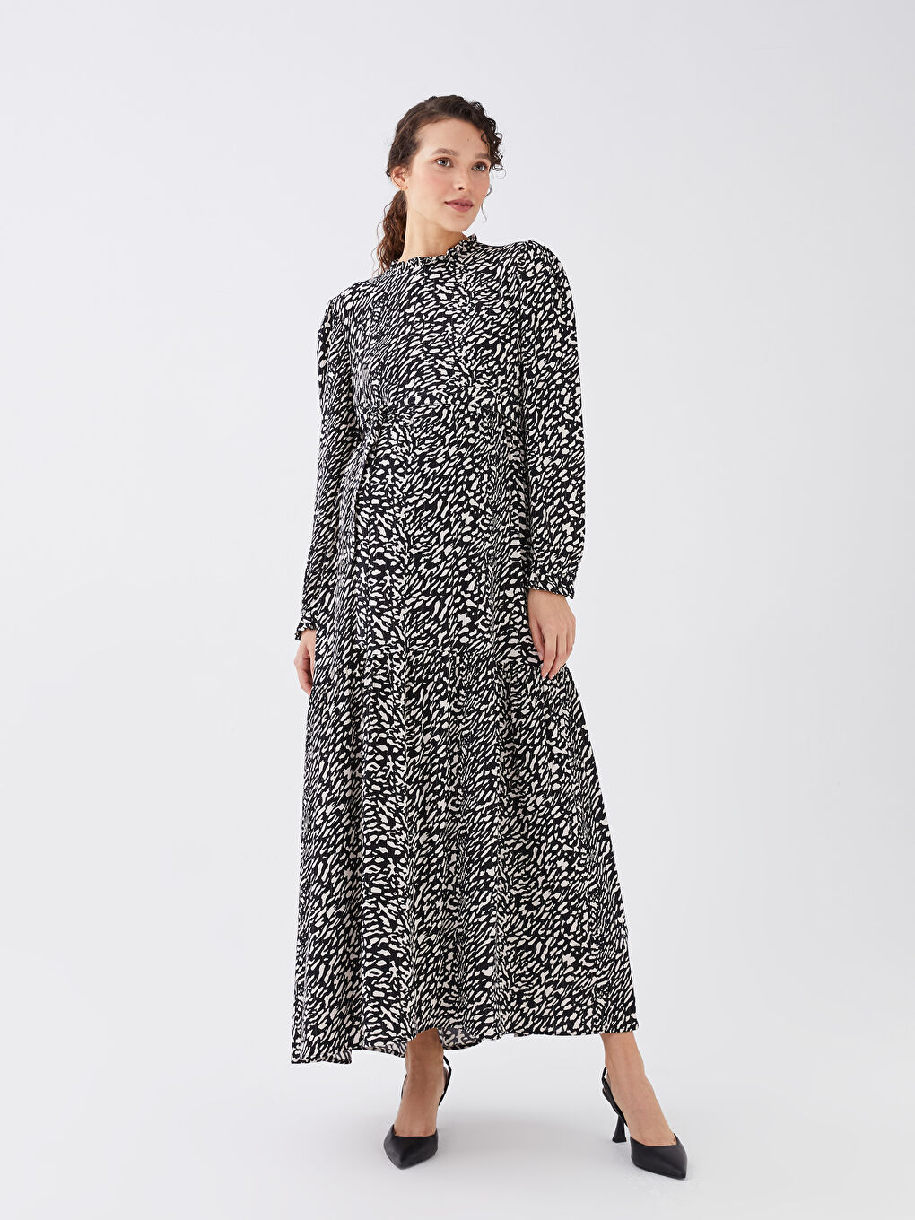 LCW Turtle Neck Patterned Long Sleeve Maternity Dress -S3AG93Z8-LQJ