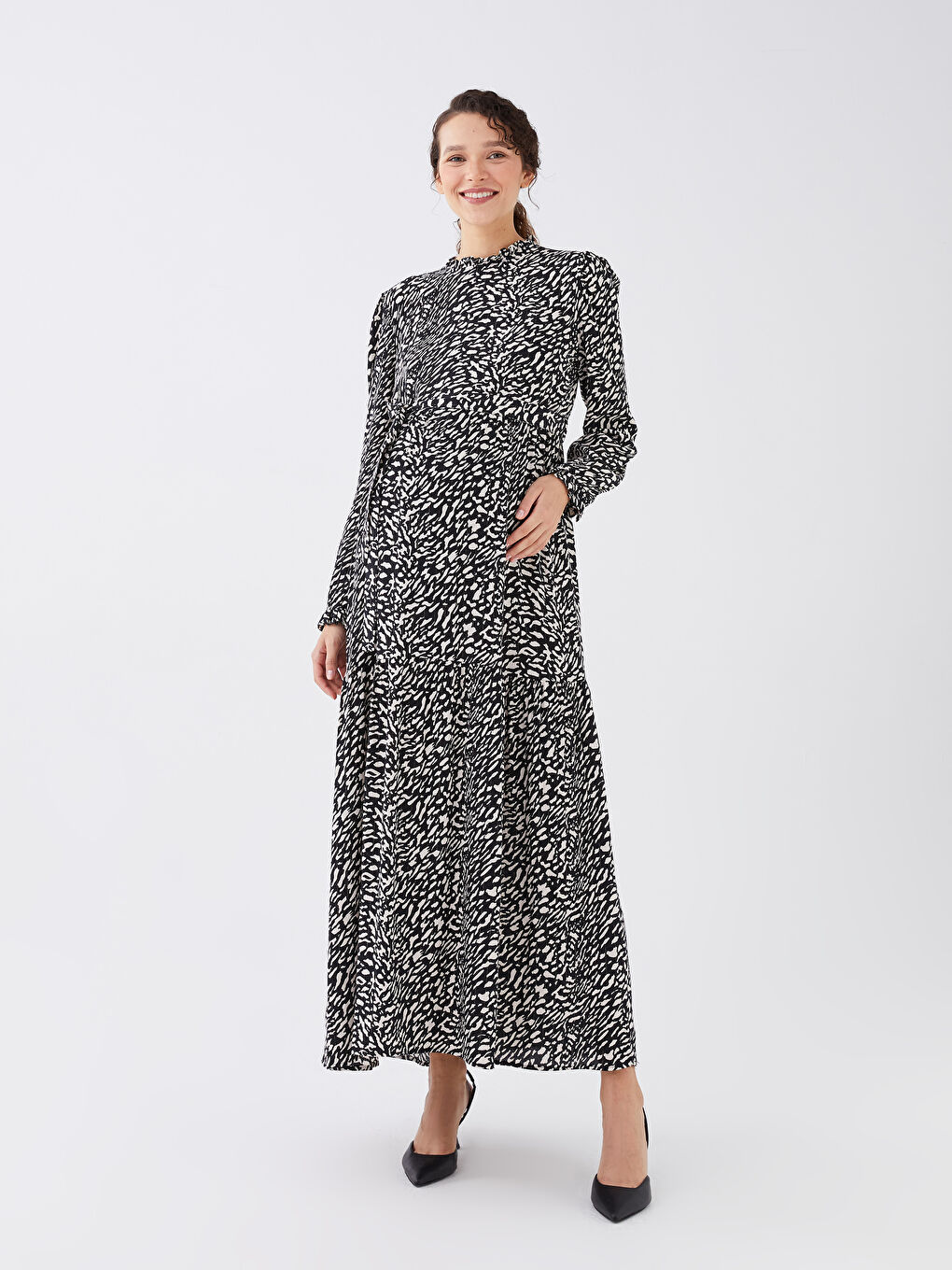 LCW Turtle Neck Patterned Long Sleeve Maternity Dress -S3AG93Z8-LQJ