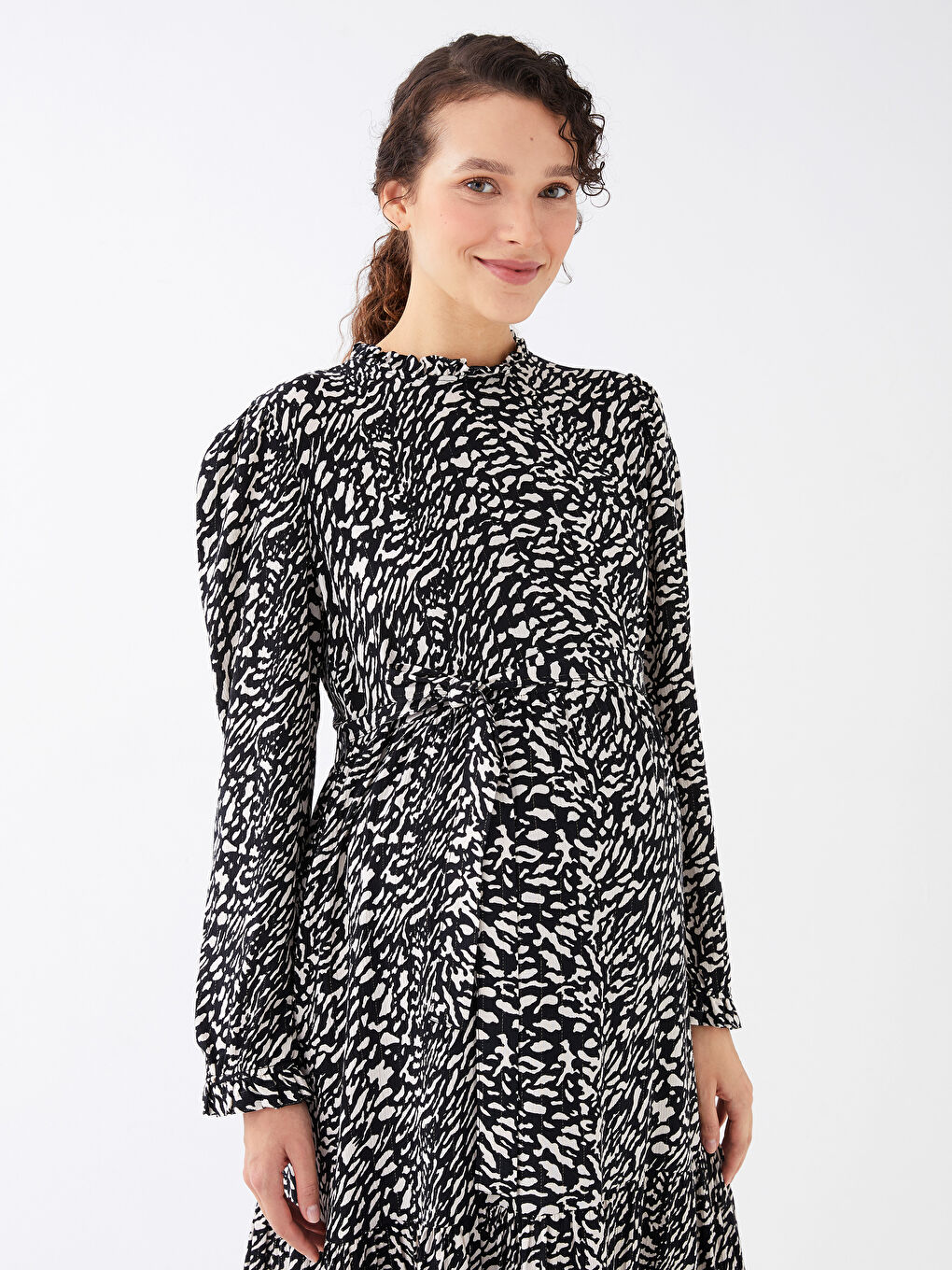 LCW Turtle Neck Patterned Long Sleeve Maternity Dress -S3AG93Z8-LQJ