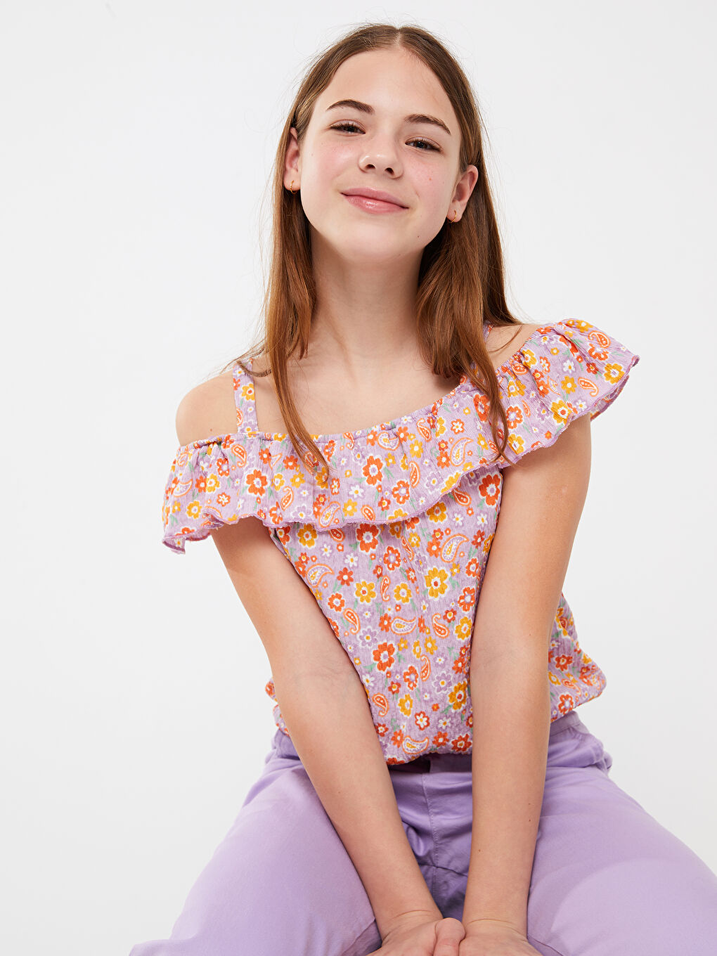 Футболка для девочек с квадратным воротником и узором, короткий рукав