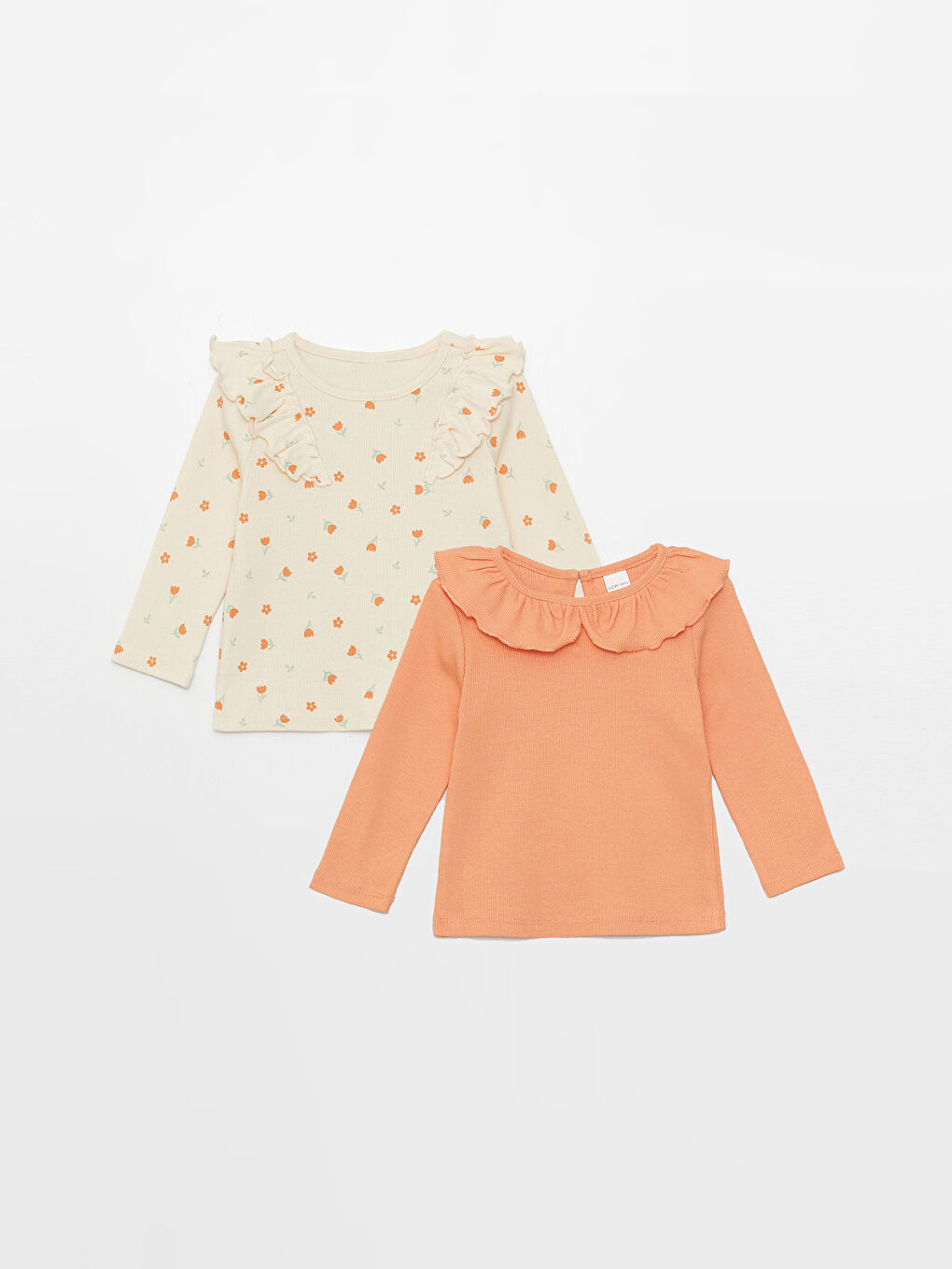 Mercan Pamuklu Uzun Kollu Kız Bebek Tişört 2'li