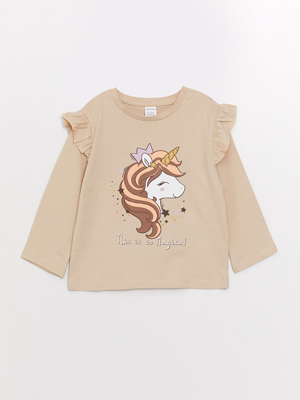 تيشيرت ياقة دائرية كم طويل مطبوع بنات رضع - مجموعة من 2-1