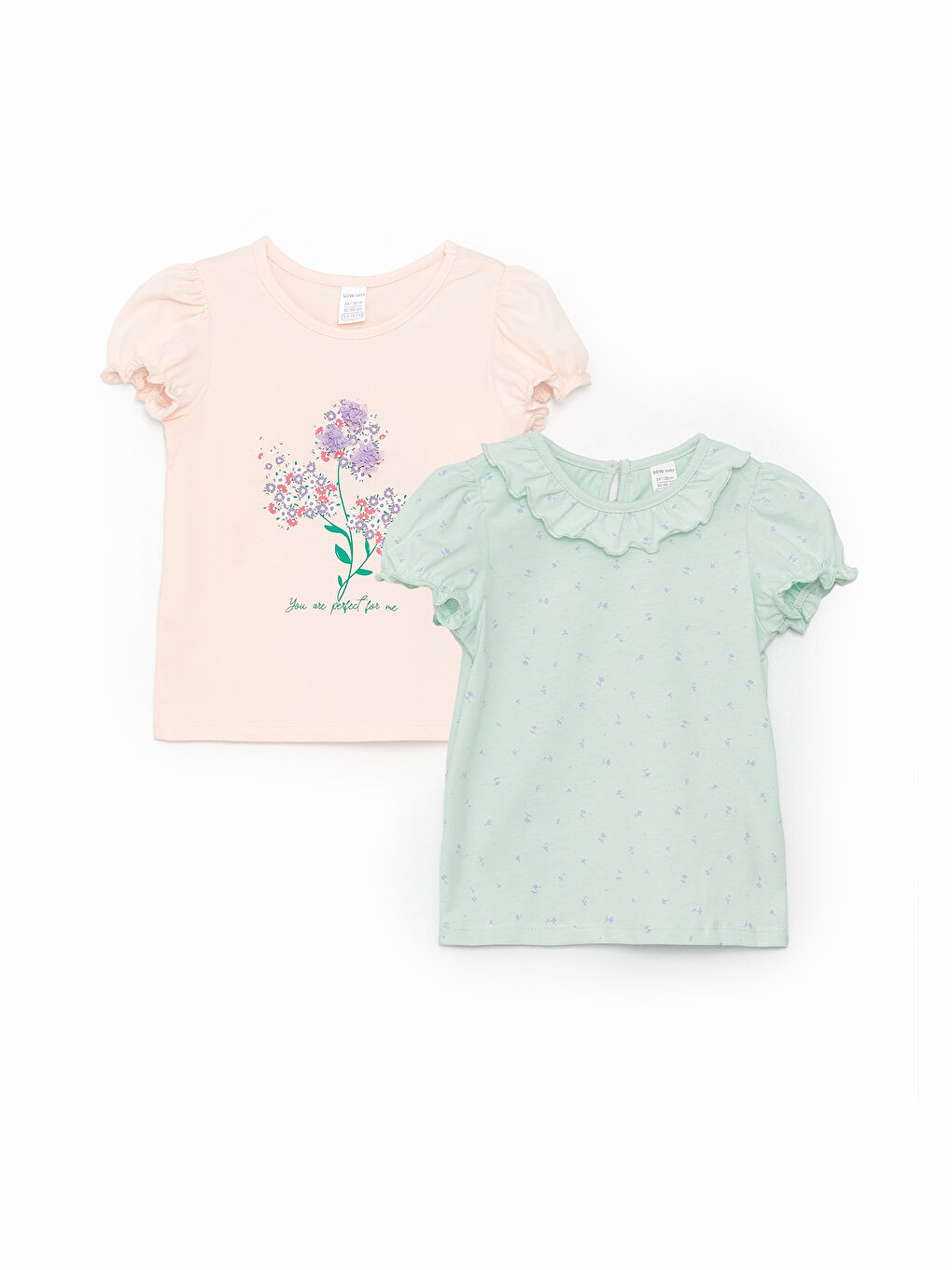 تيشيرت بياقة دائرية وكم قصير للبنات الرضع - مجموعة من 2