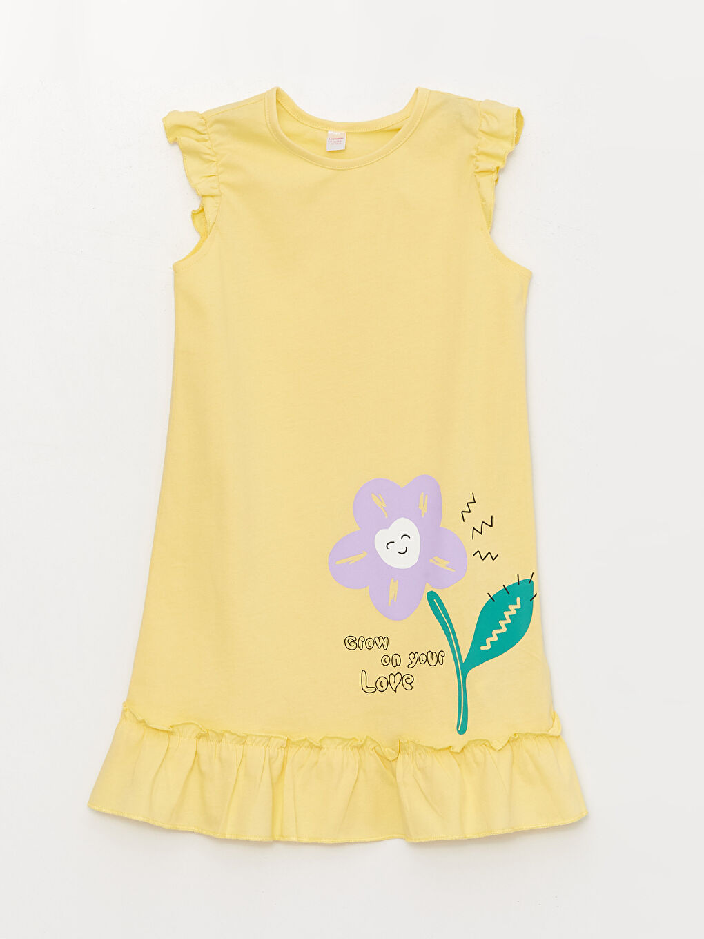 Қыздарға арналған дөңгелек жағалы принтті түнгі көйлек