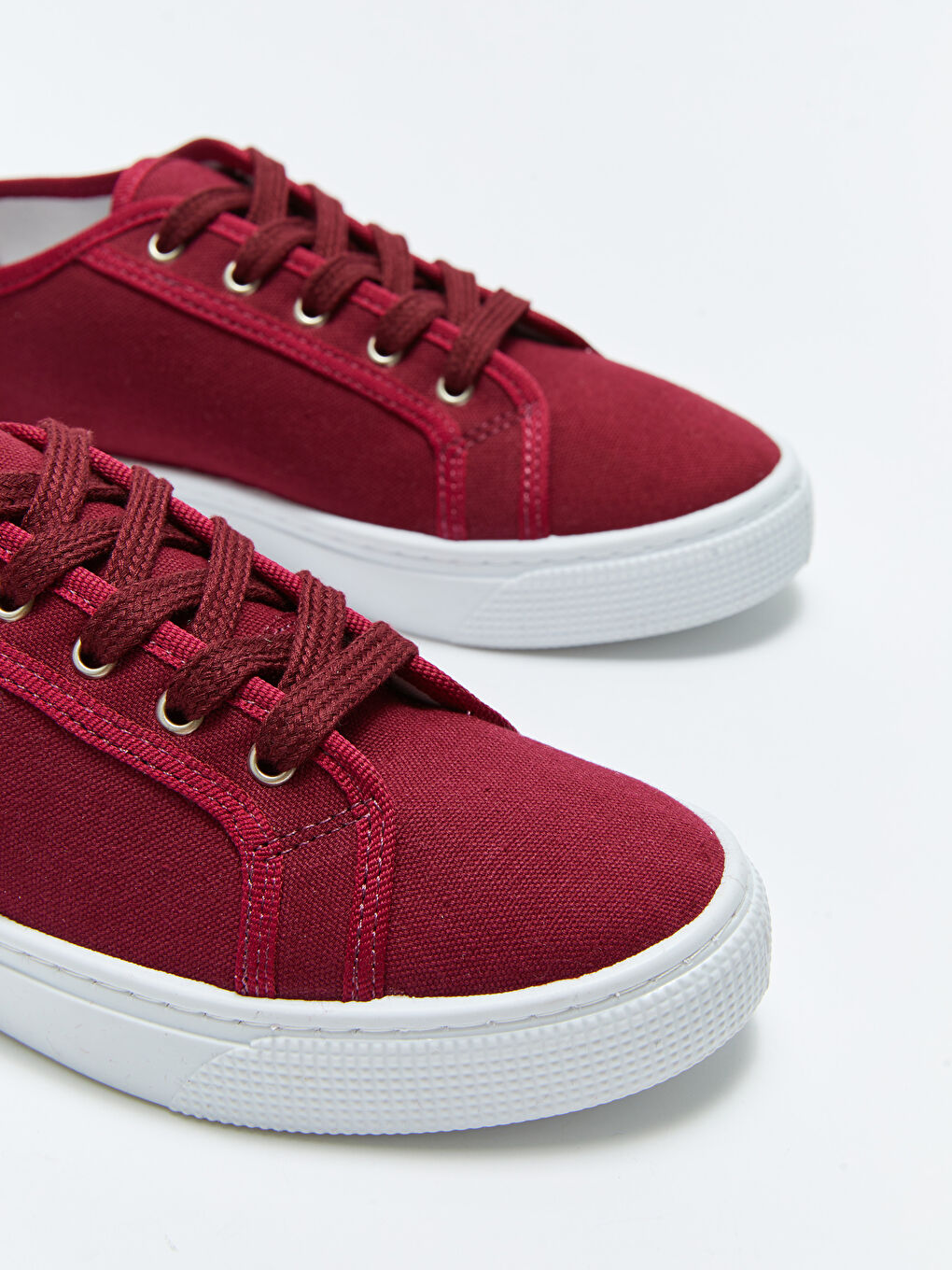 Bordo Bağcıklı Keten Kadın Spor Ayakkabı-2