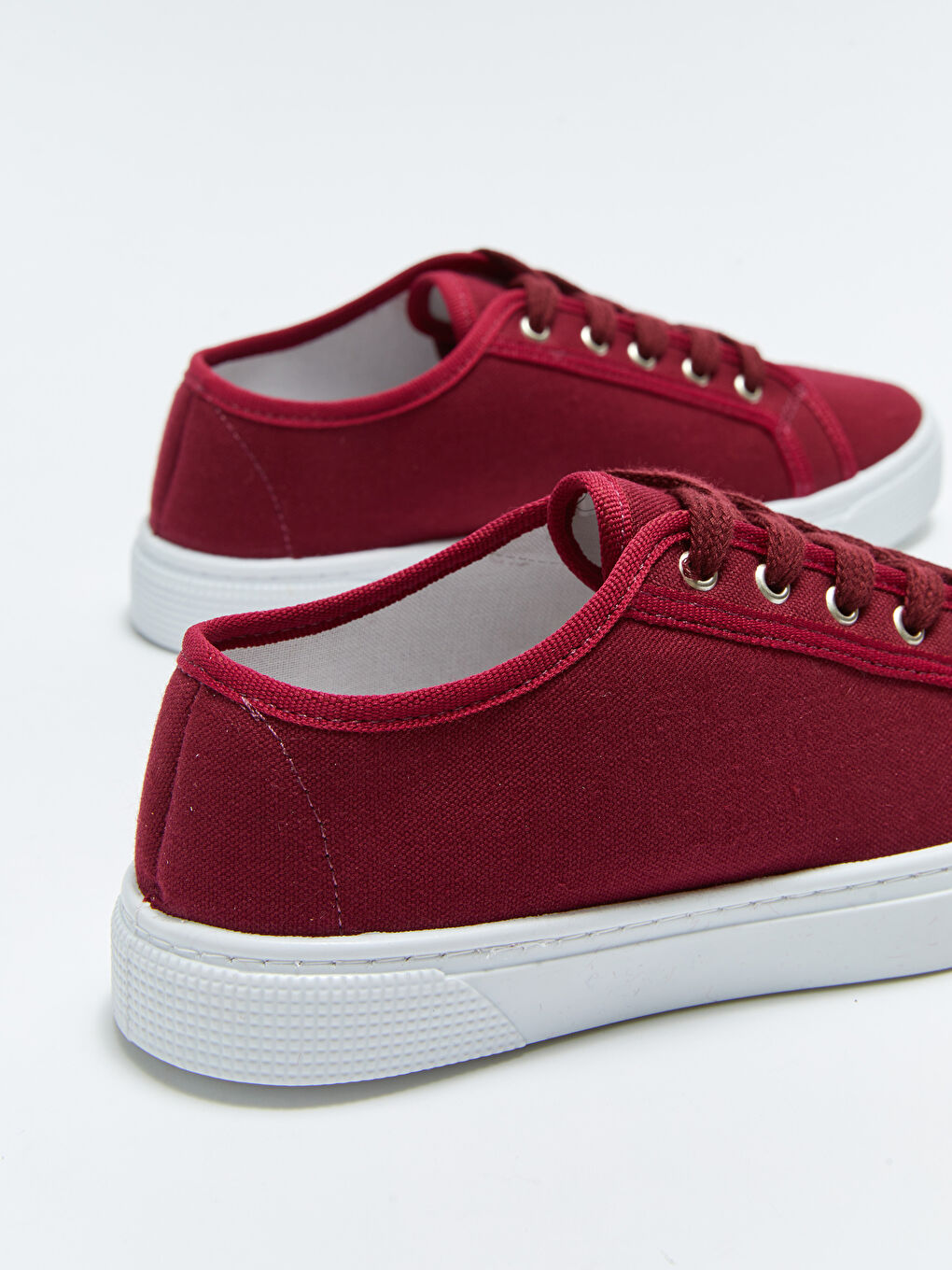 Bordo Bağcıklı Keten Kadın Spor Ayakkabı-4