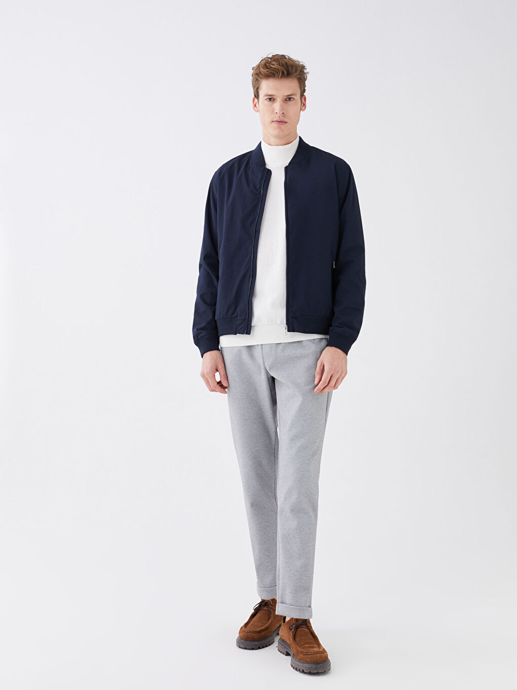 Lacivert Slim Fit Kolej Yaka Bomber Erkek Mont-3