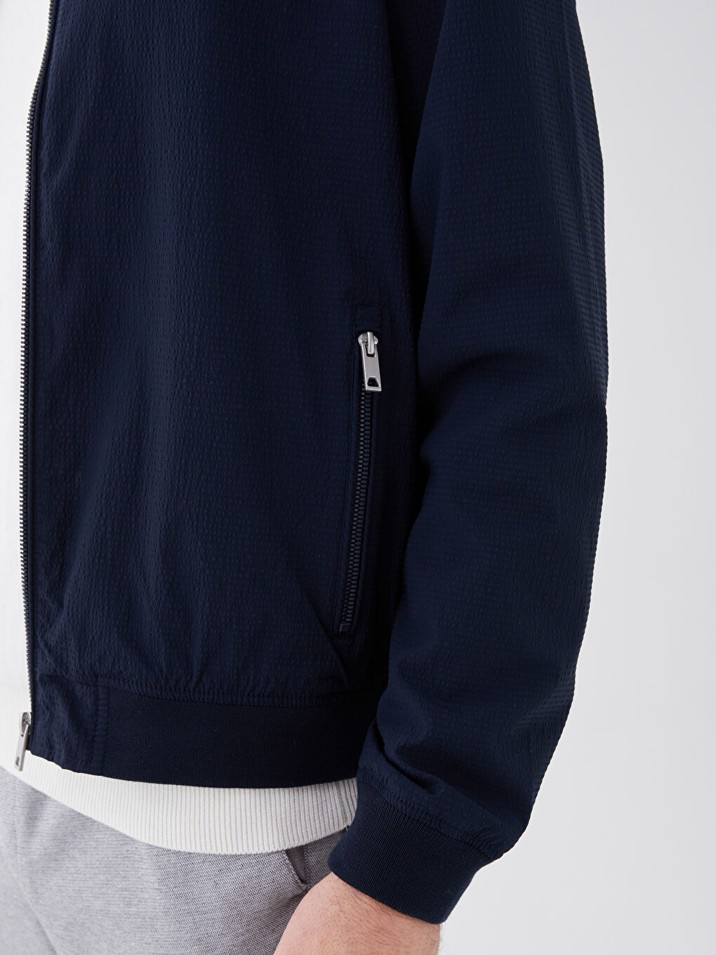 Lacivert Slim Fit Kolej Yaka Bomber Erkek Mont-4