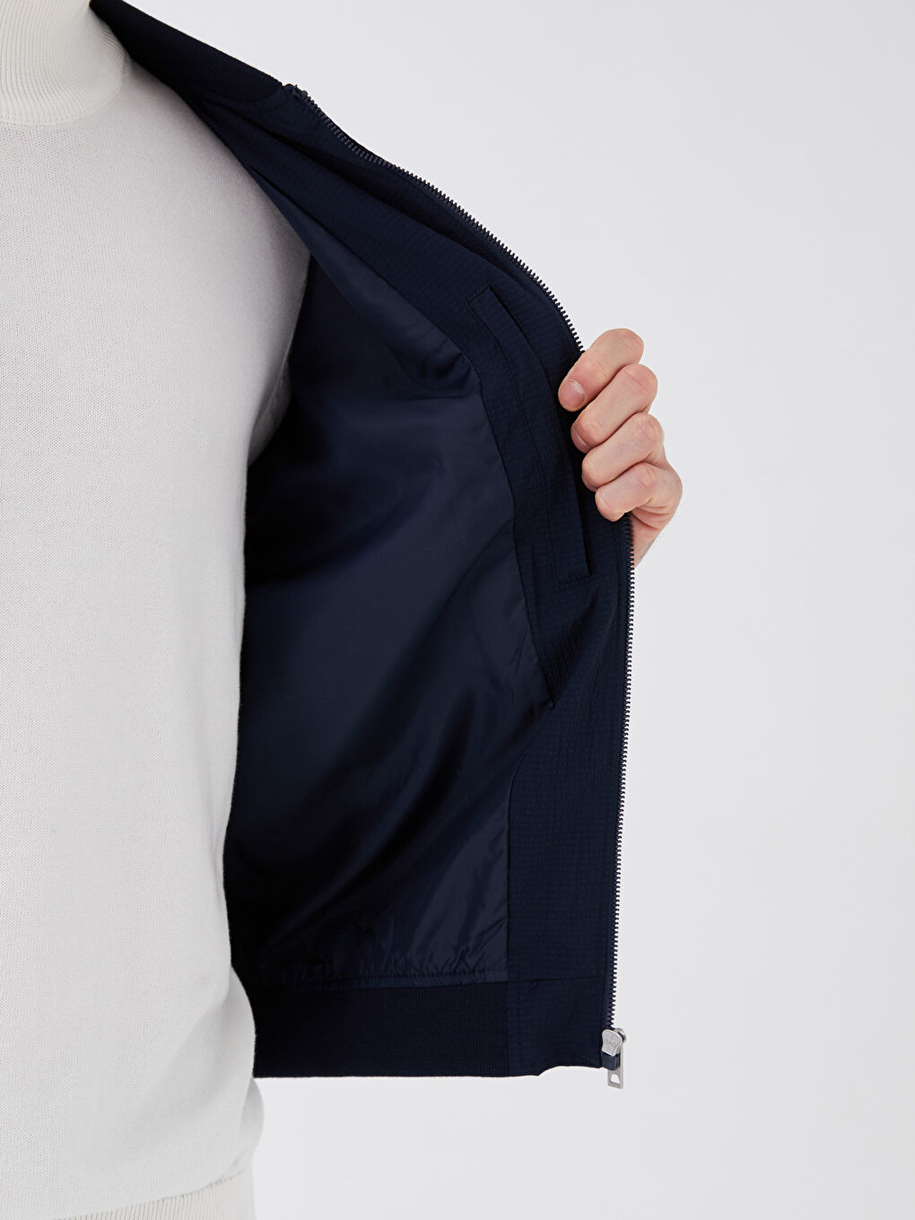 Lacivert Slim Fit Kolej Yaka Bomber Erkek Mont-5