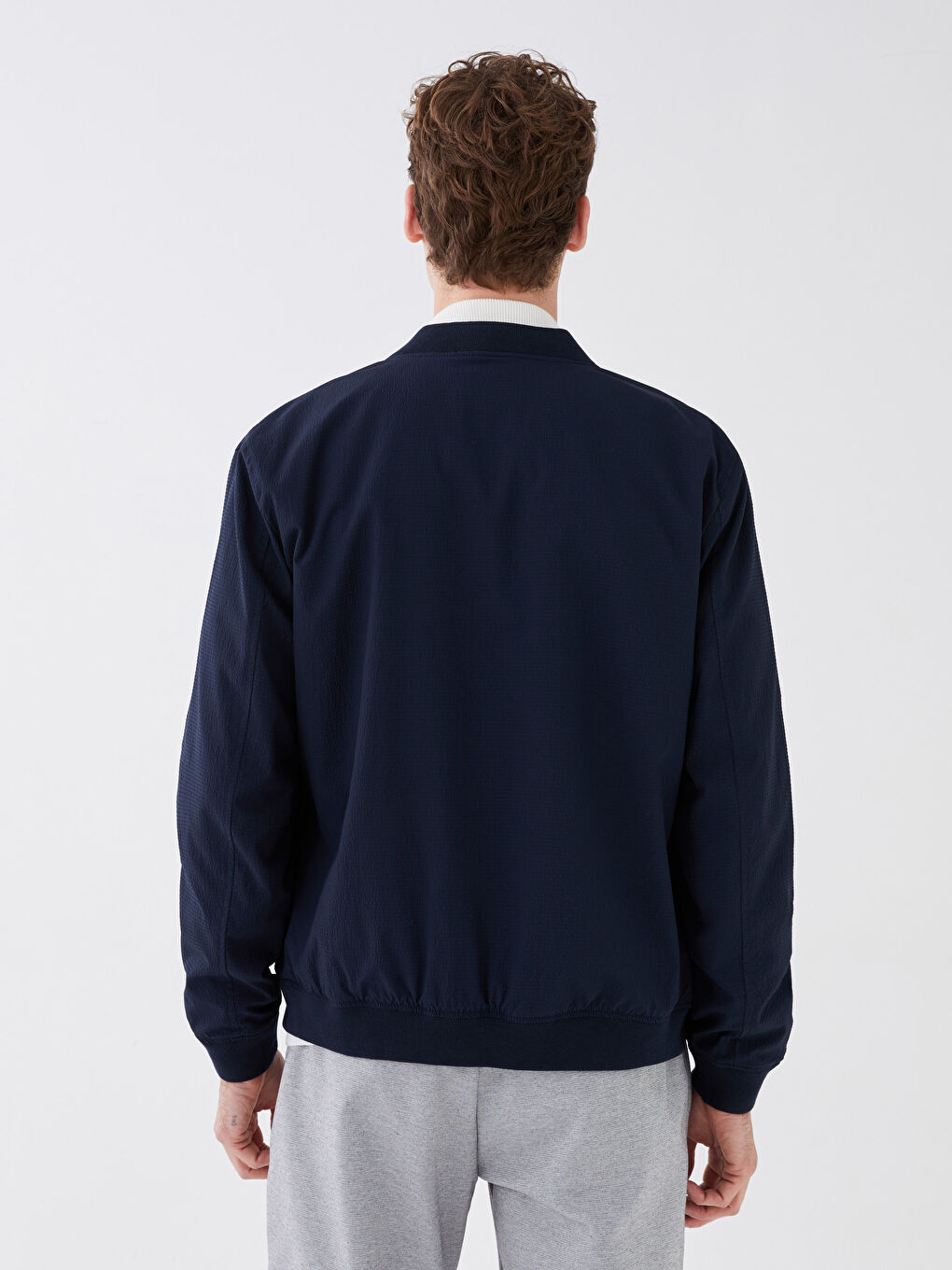 Lacivert Slim Fit Kolej Yaka Bomber Erkek Mont-6