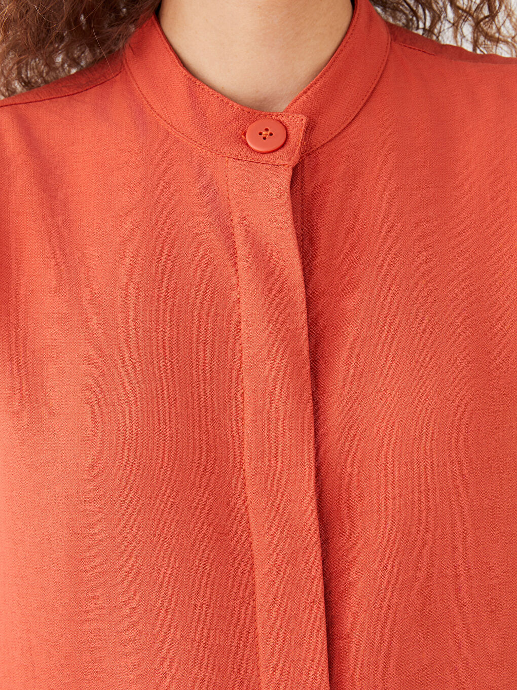 Turuncu Dik Yaka Düz Uzun Kollu Kadın Tunik-3