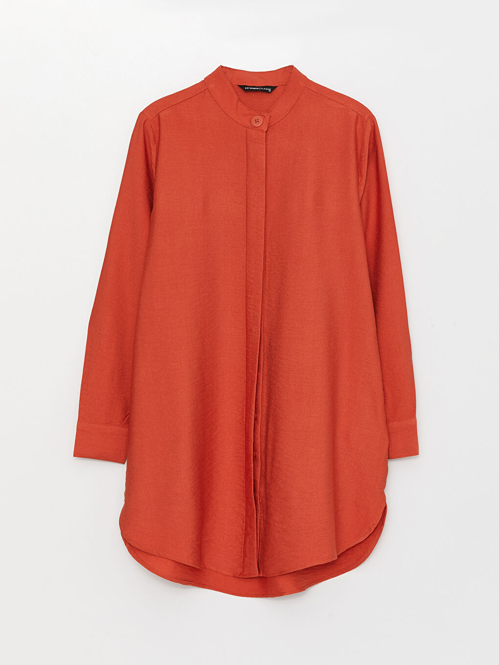 Turuncu Dik Yaka Düz Uzun Kollu Kadın Tunik-5