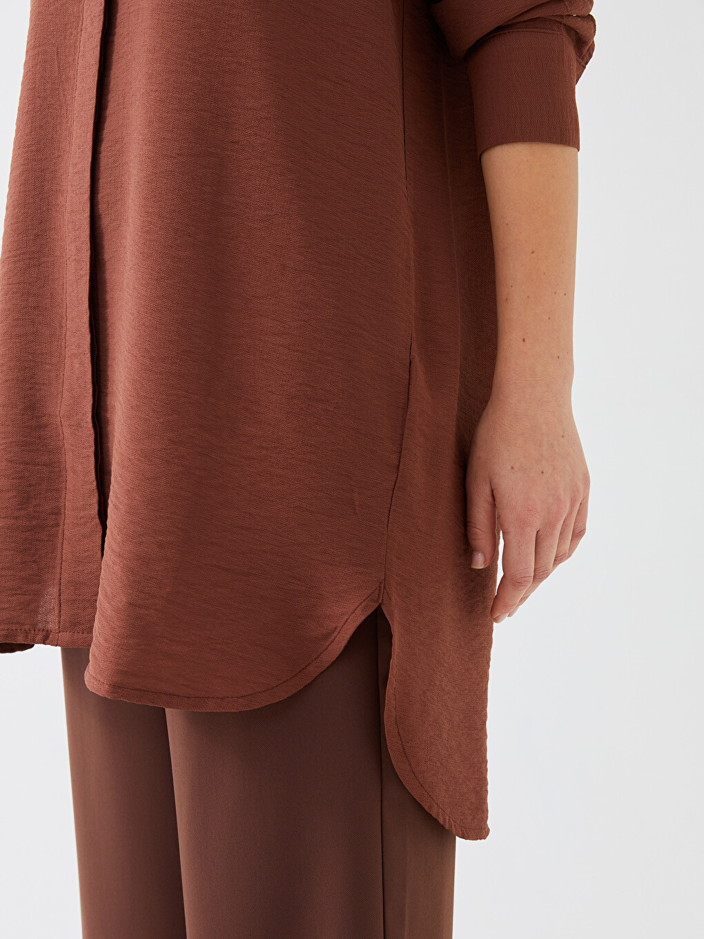 Funnel Neck Plain Long Sleeve Women's Tunic-3