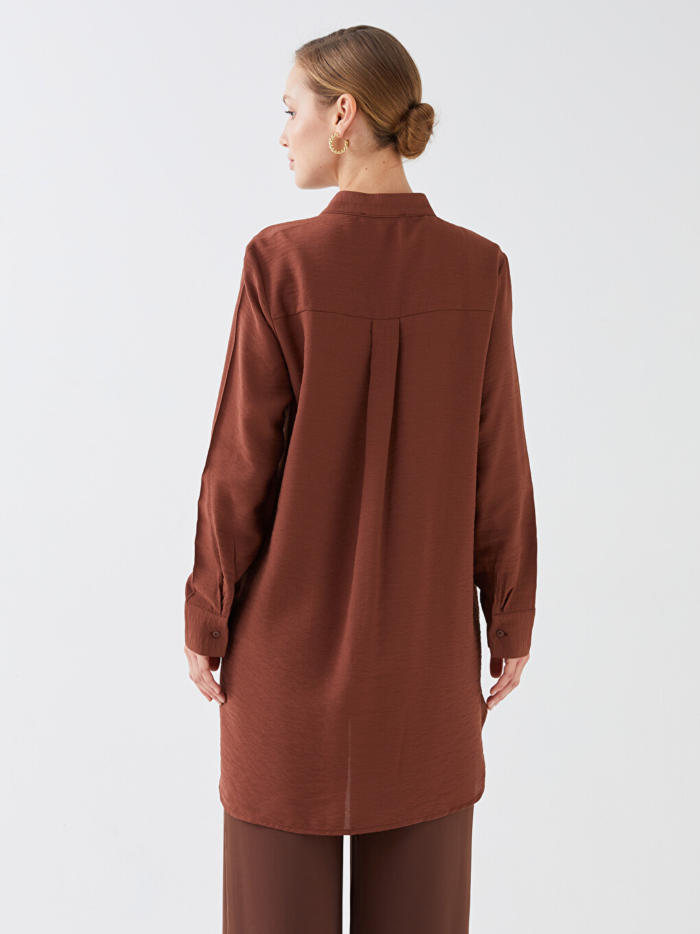 Funnel Neck Plain Long Sleeve Women's Tunic-4