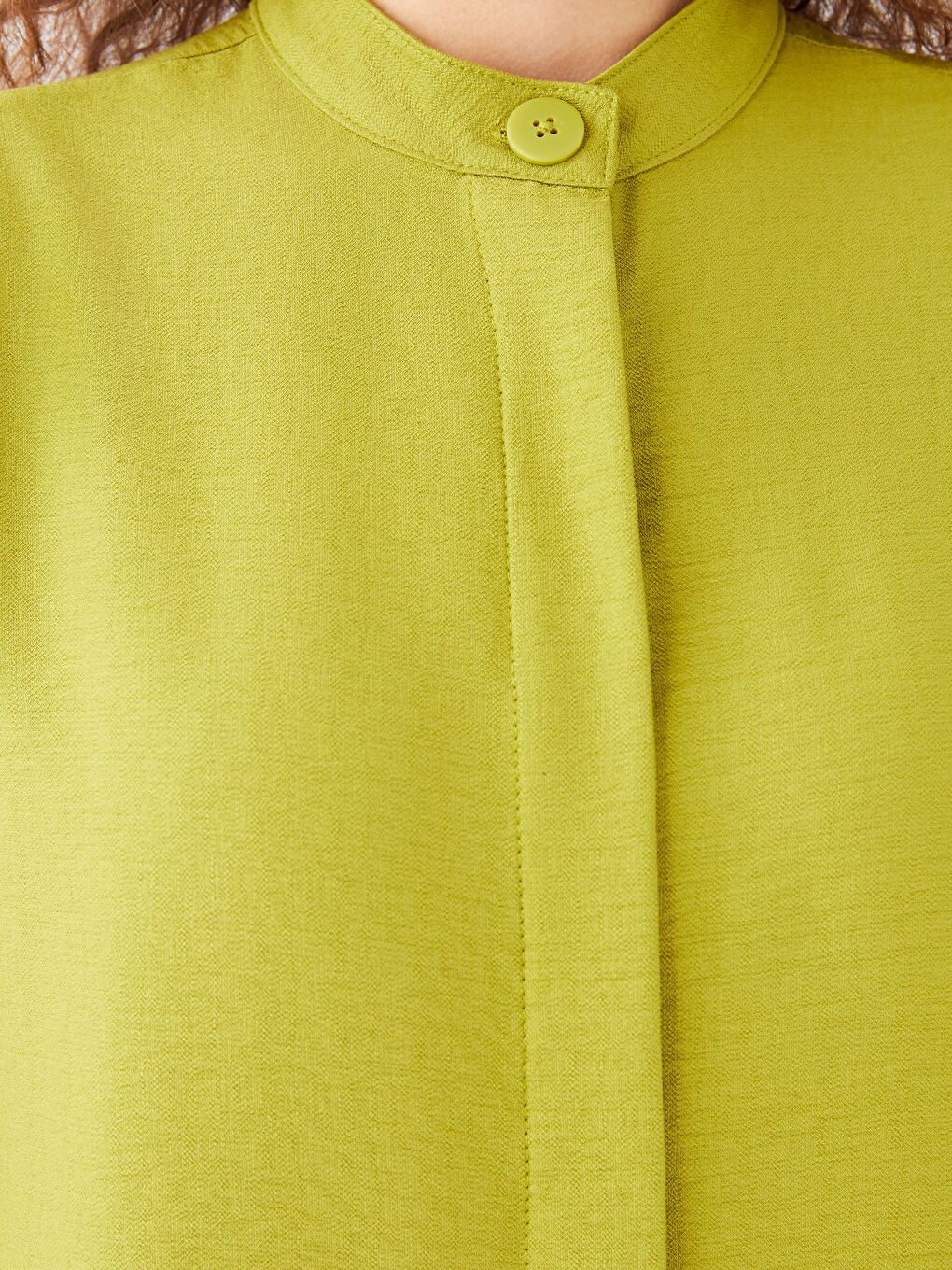 Yeşil Dik Yaka Düz Uzun Kollu Kadın Tunik-3