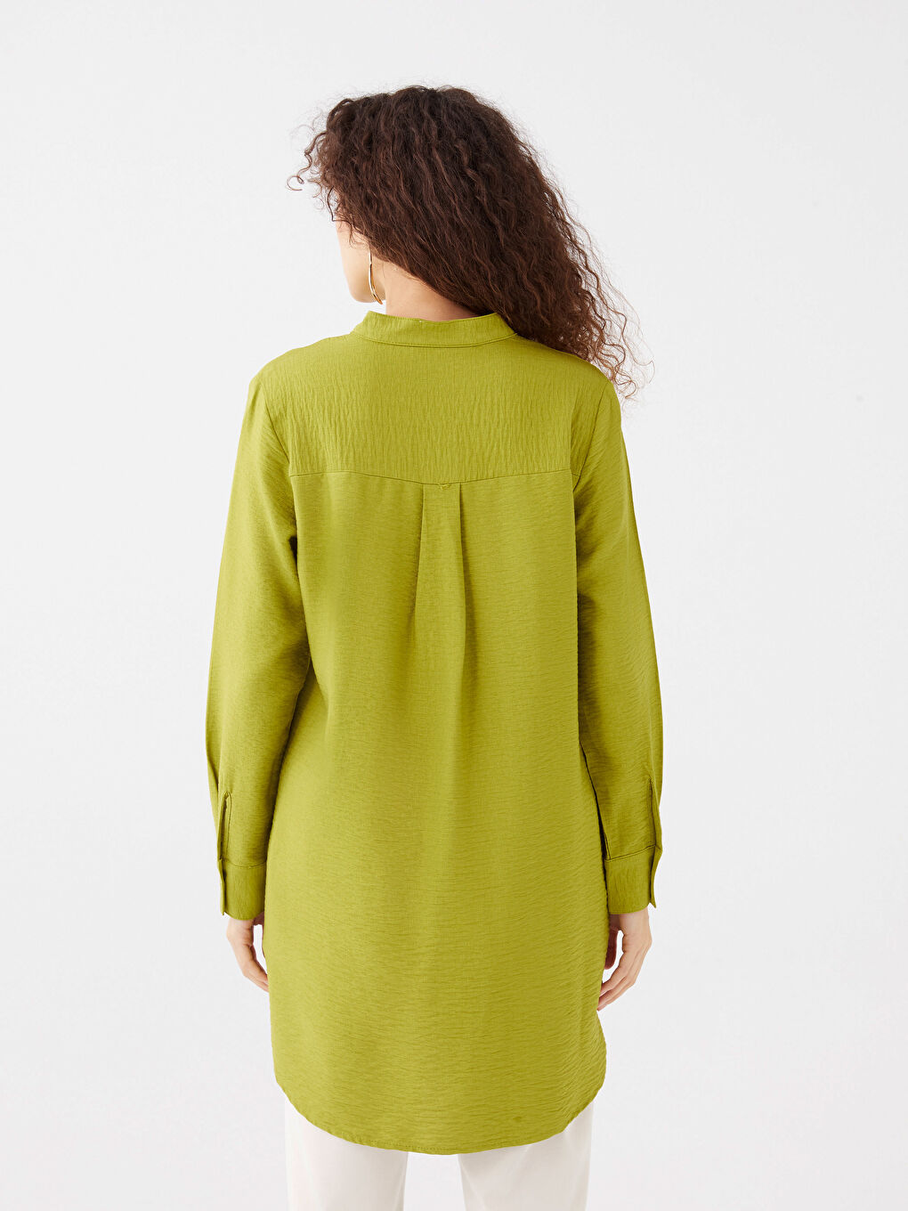 Yeşil Dik Yaka Düz Uzun Kollu Kadın Tunik-4