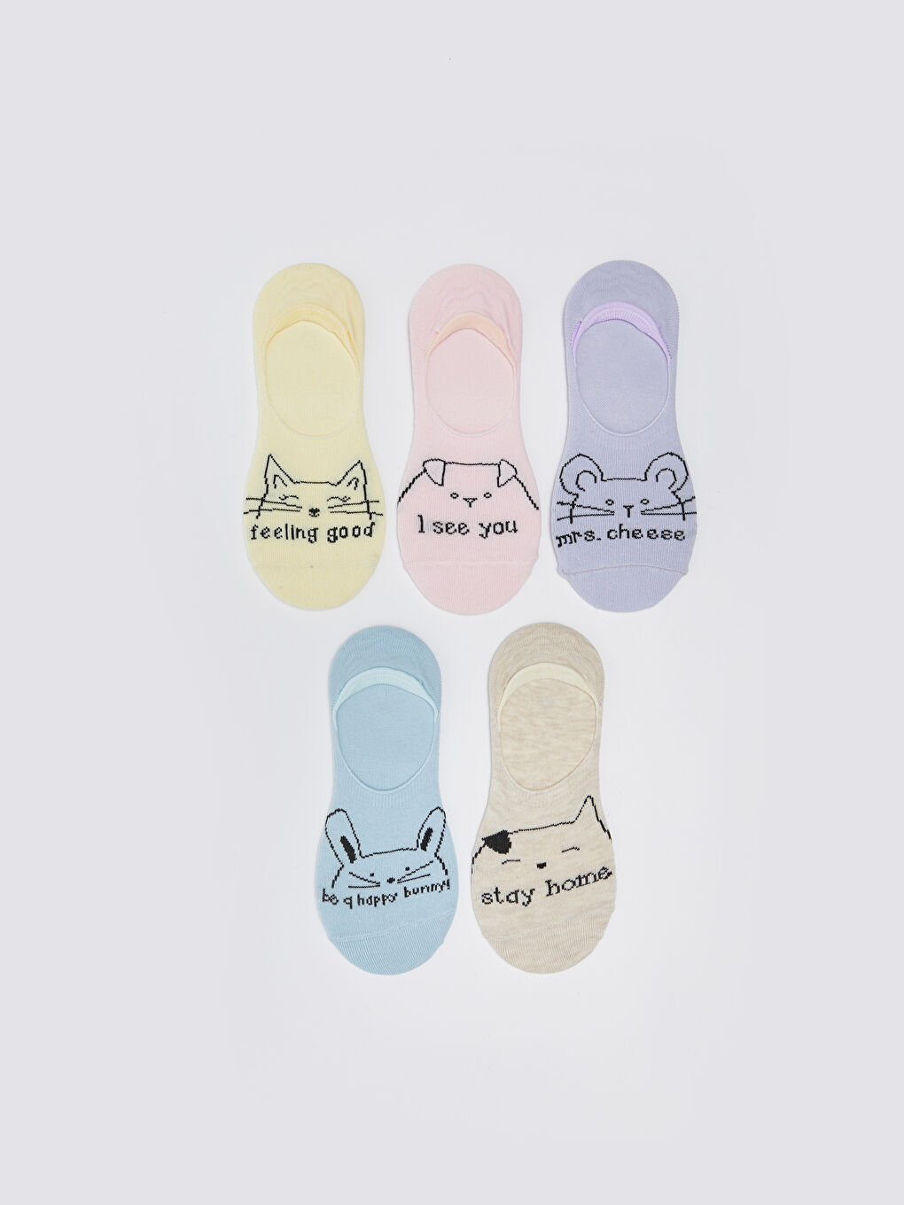 Sarı Baskılı Kadın Babet Çorap 5'li Paket