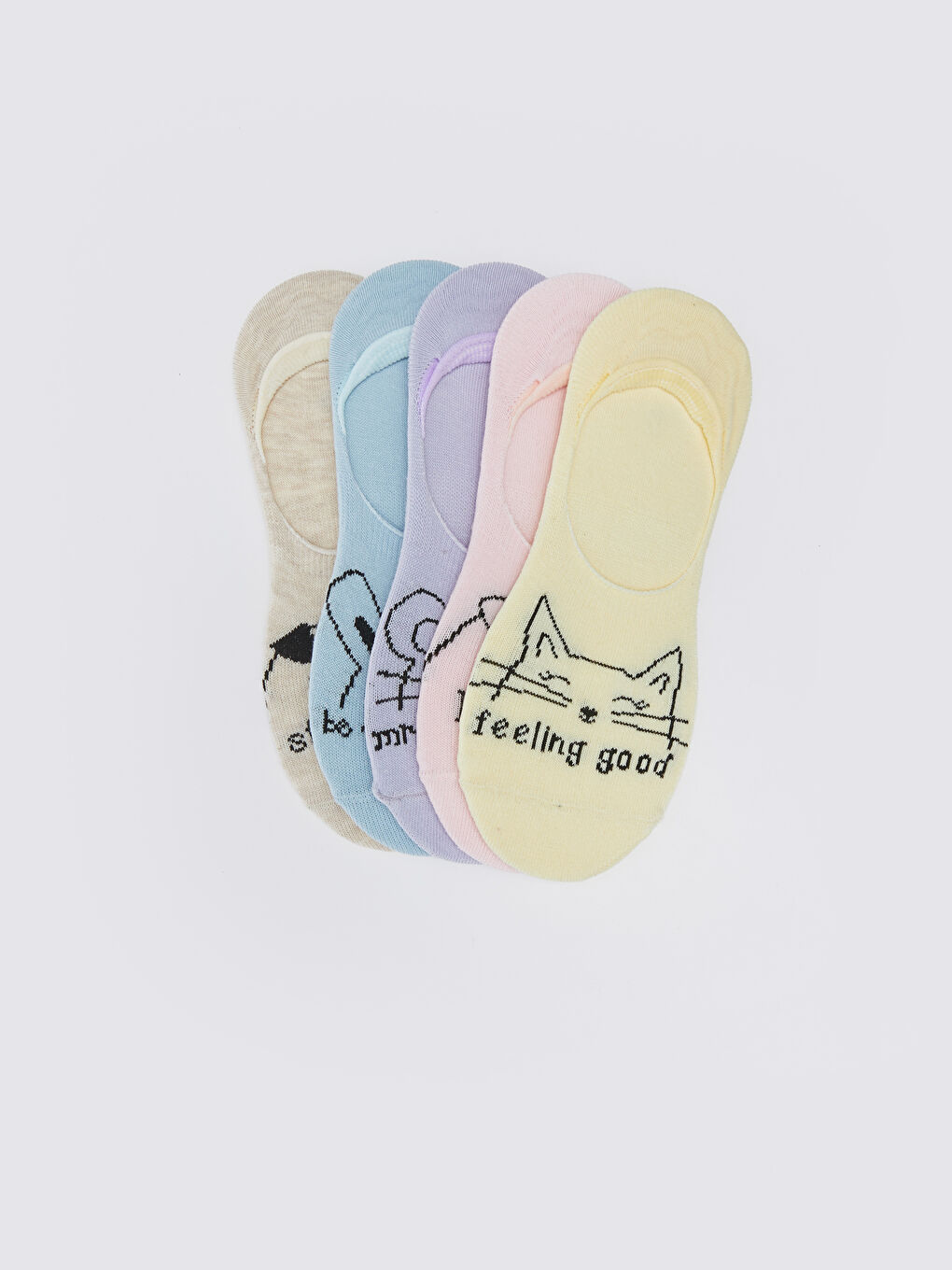 Sarı Baskılı Kadın Babet Çorap 5'li Paket-1