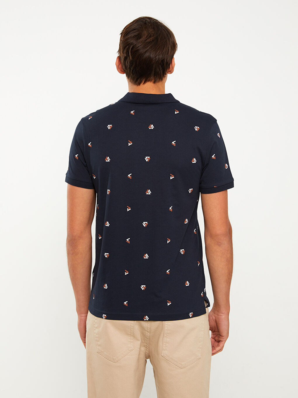 Lacivert Polo Yaka Kısa Kollu Desenli Penye Erkek Tişört-4