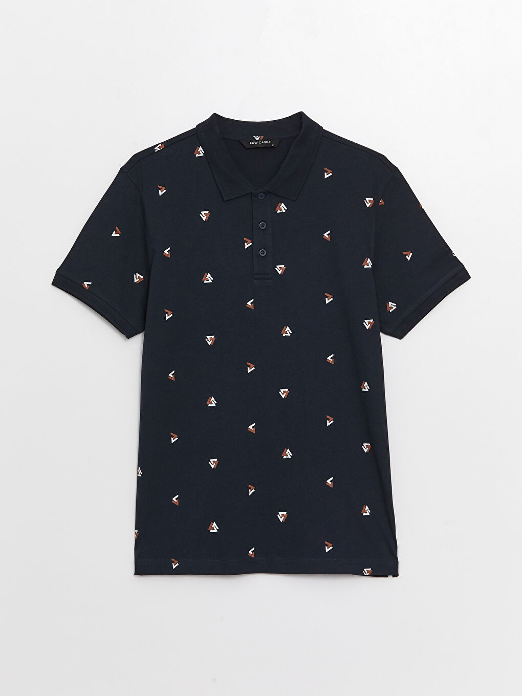 Lacivert Polo Yaka Kısa Kollu Desenli Penye Erkek Tişört-5