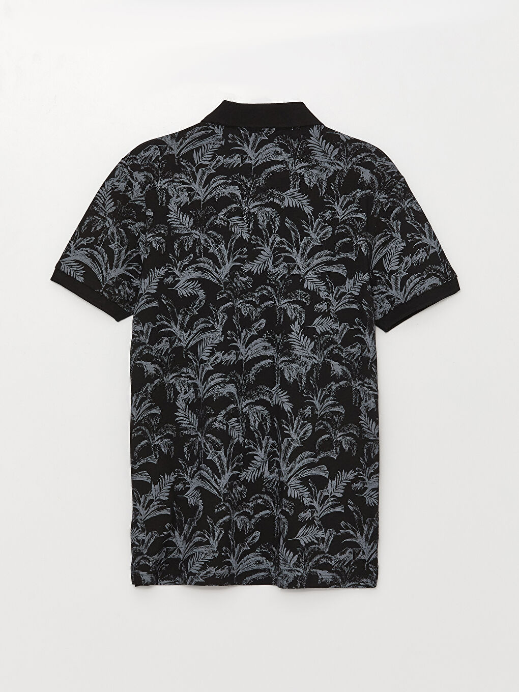 Siyah Polo Yaka Kısa Kollu Desenli Penye Erkek Tişört-6