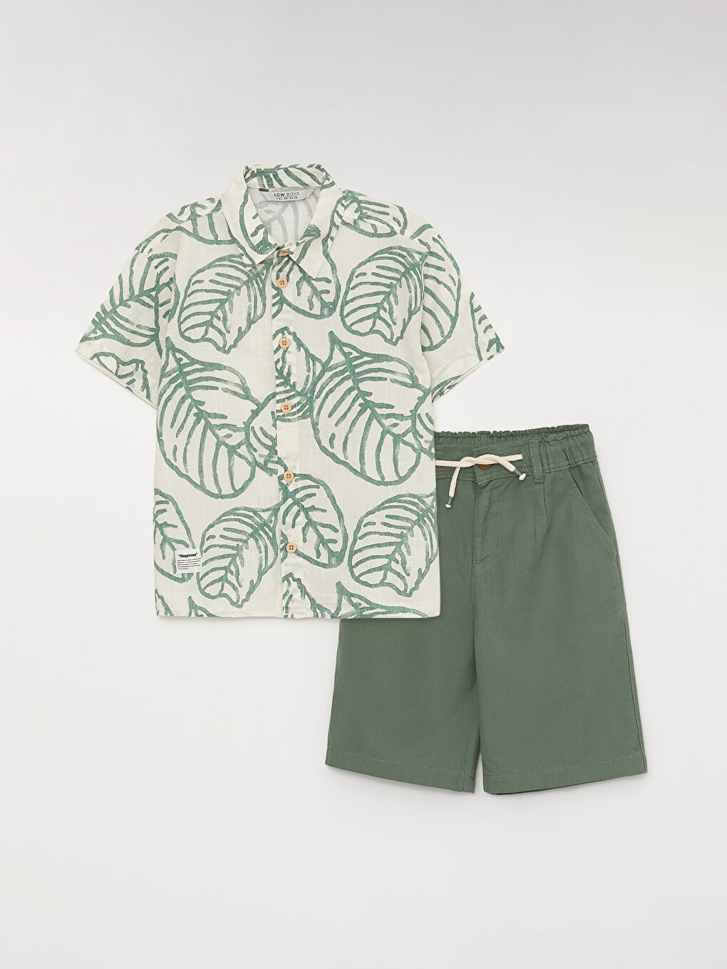 Haki Desenli Kısa Kollu Erkek Çocuk Gömlek ve Şort