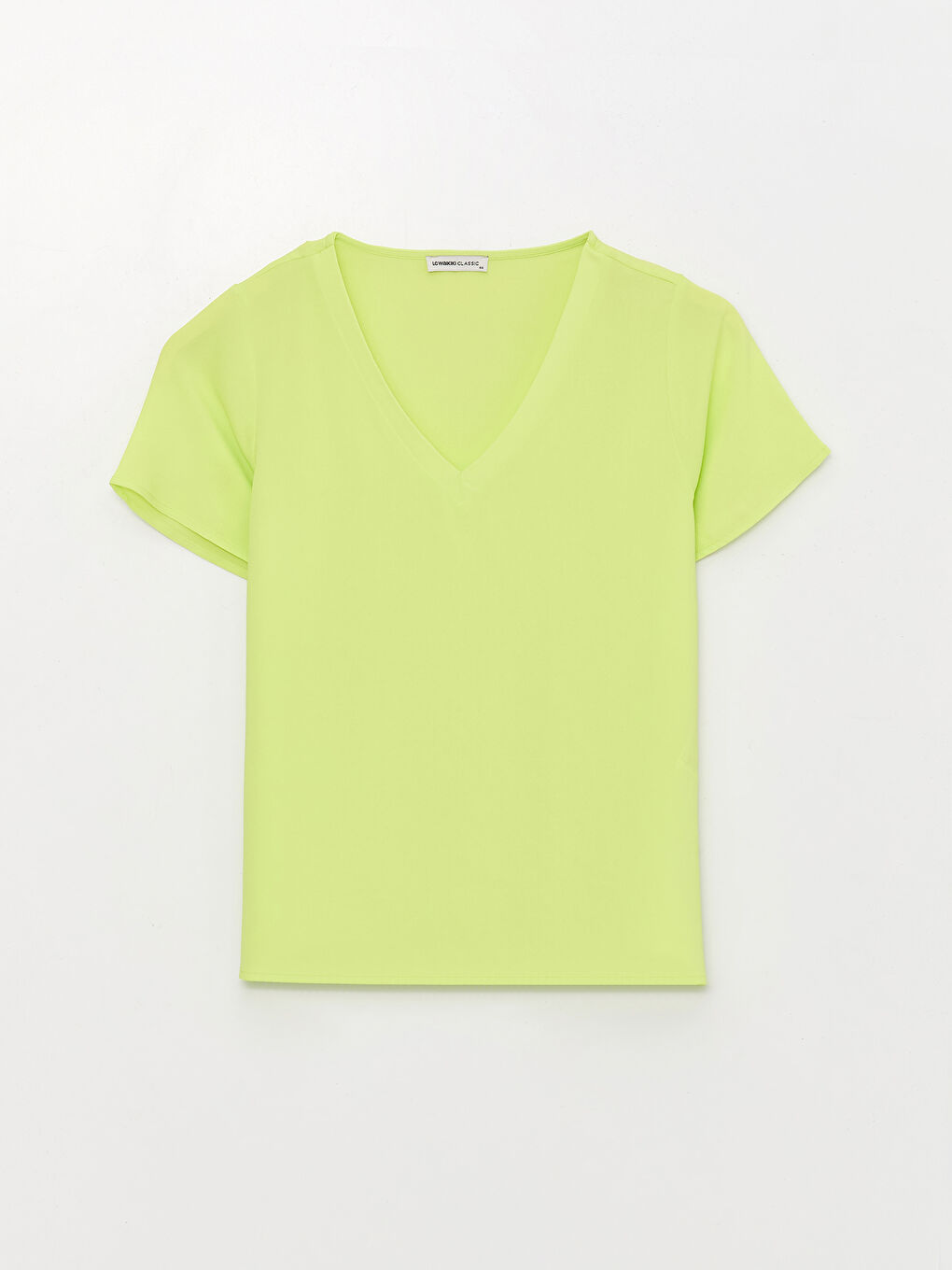 Yeşil V Yaka Düz Kısa Kollu Aerobin Kadın Bluz-5