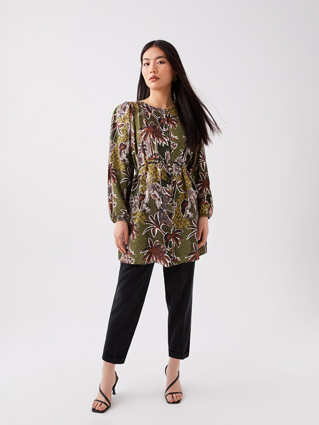 Women's Crew Neck Patterned Tunic-2