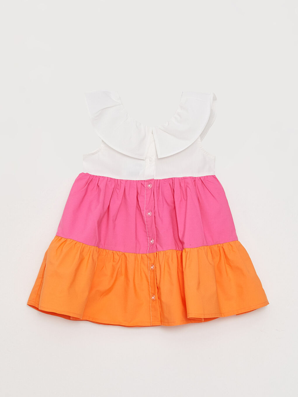 Ekru Bebe Yaka Renk Bloklu Kız Bebek Elbise-1