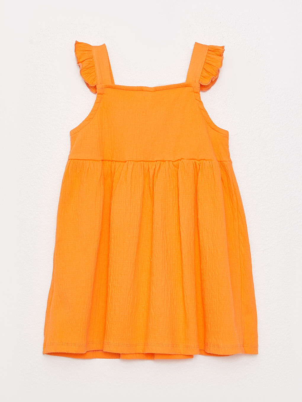 Turuncu Kare Yaka Askılı Kız Bebek Elbise-1