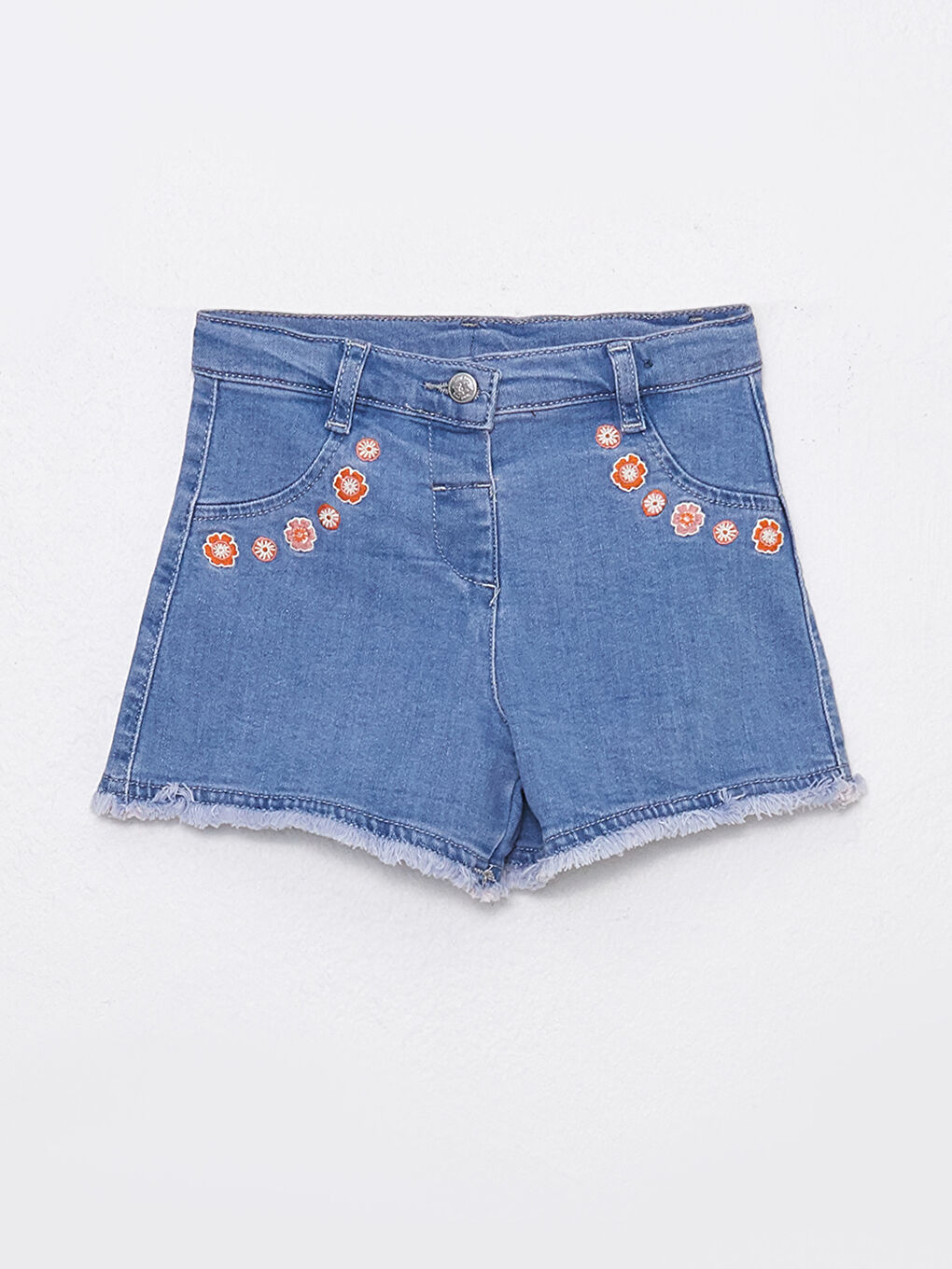 Embroidery Detailed Baby Girl Jean Shorts