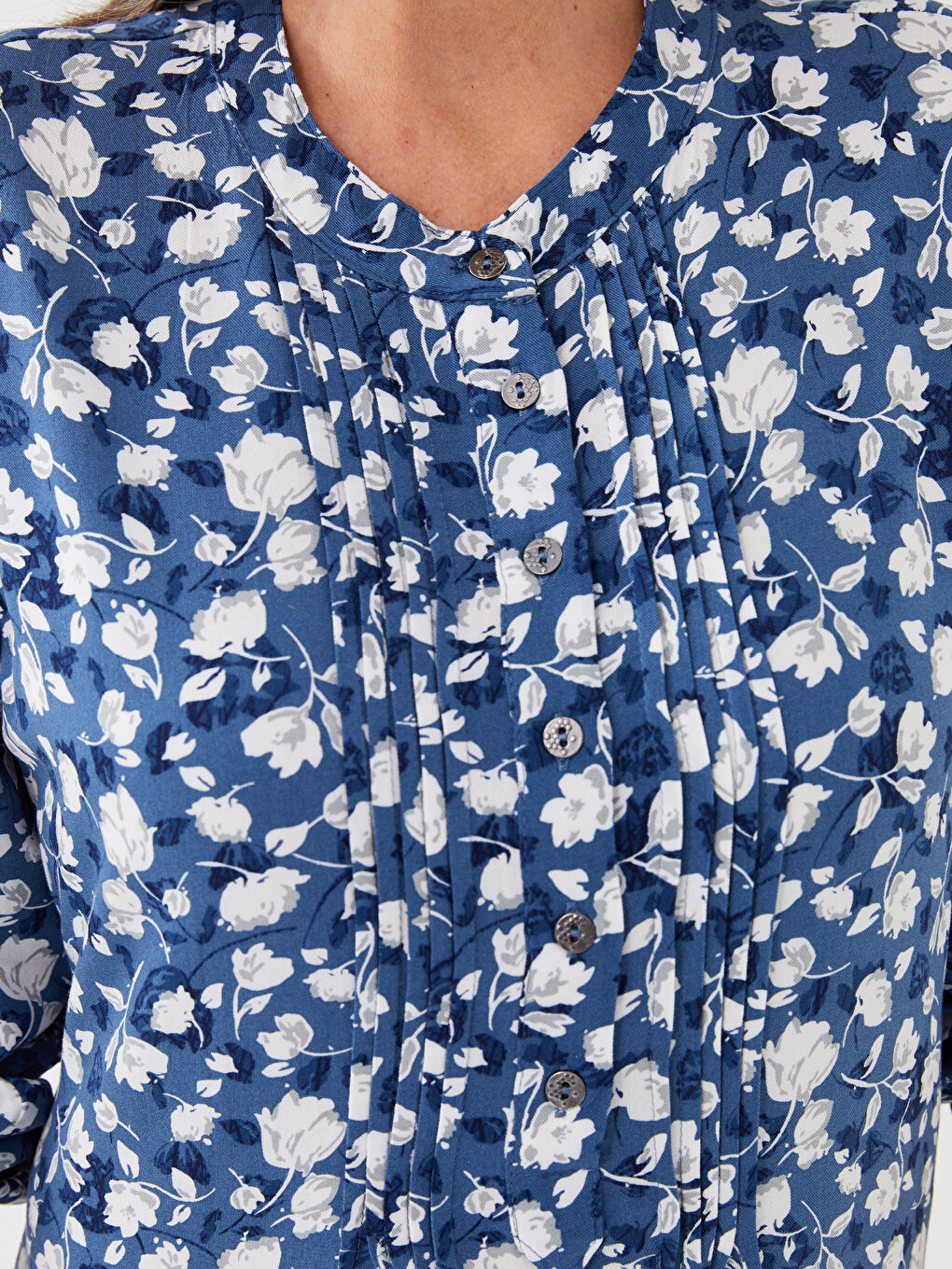 Petrol Hakim Yaka Desenli Uzun Kollu Kadın Elbise-3