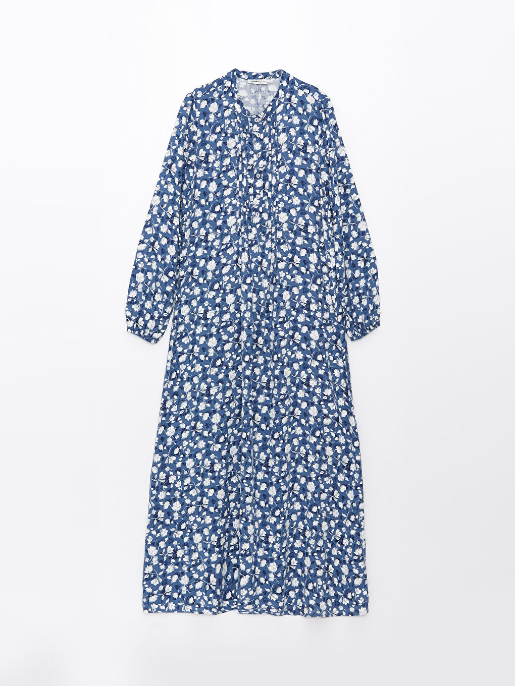 Petrol Hakim Yaka Desenli Uzun Kollu Kadın Elbise-5