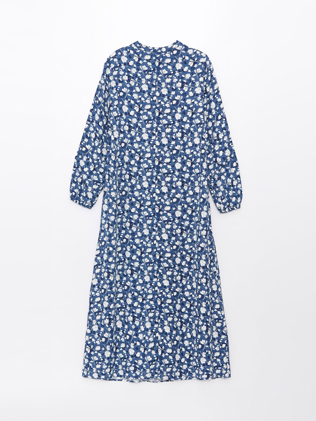 Petrol Hakim Yaka Desenli Uzun Kollu Kadın Elbise-6